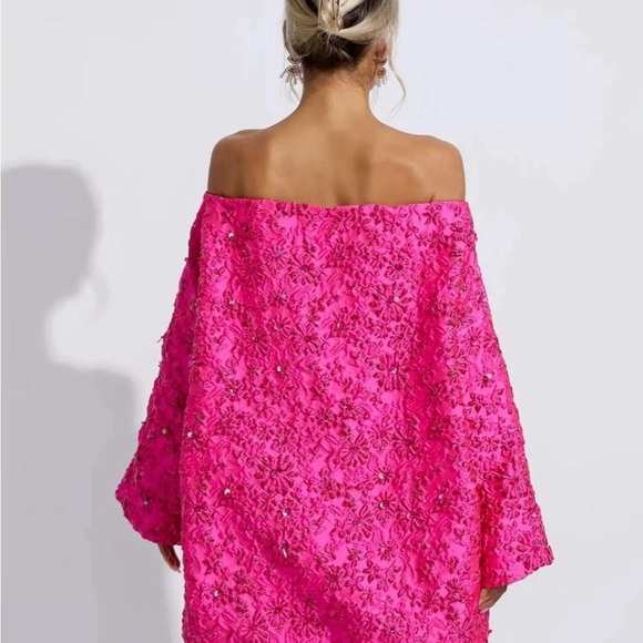 Bright Pink Off-Shoulder Mini Dress - Picture 2 of 4